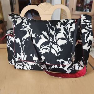 OIOI Australian nylon black,white and red floral diaper/messenger bag